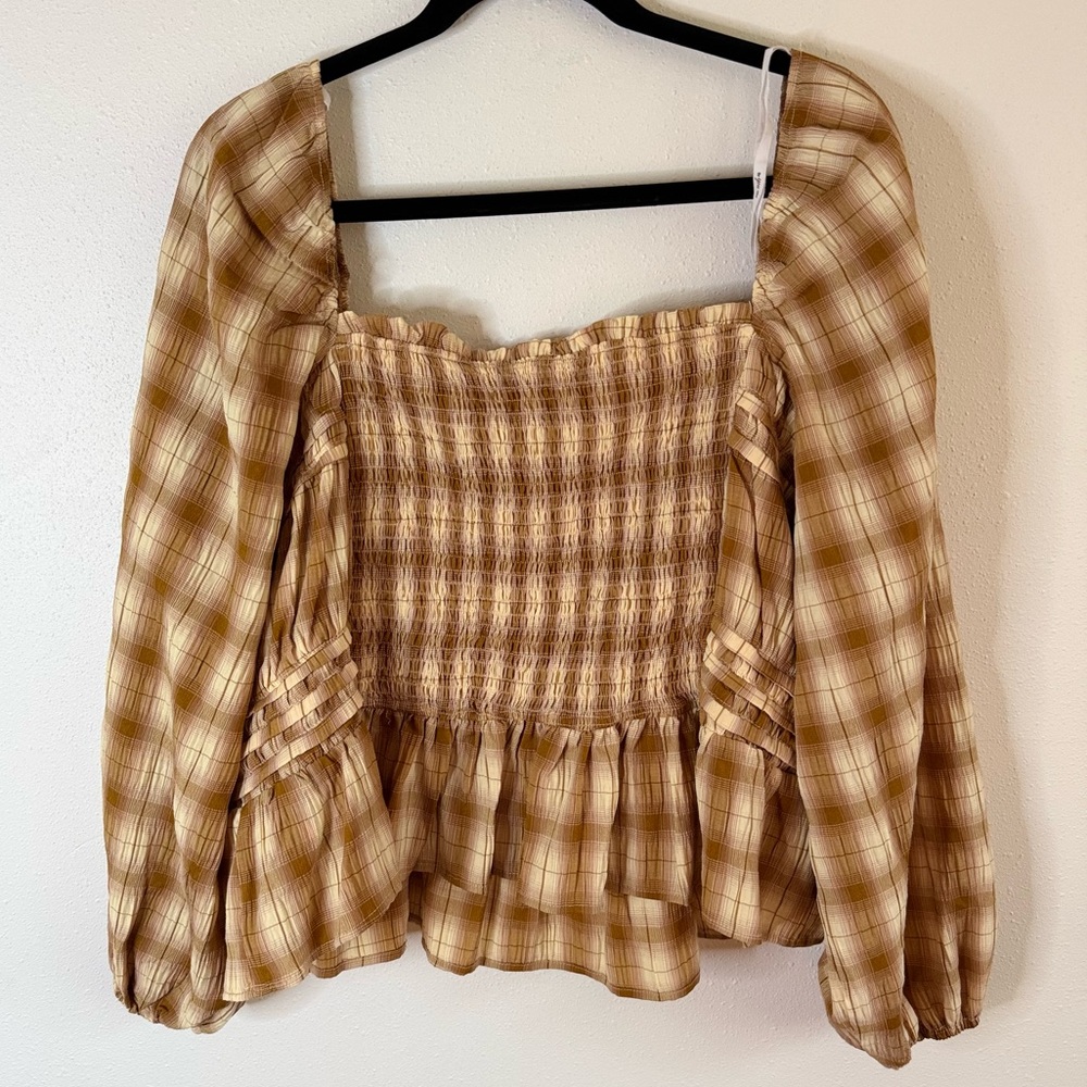 A Beautiful Soul Smocked Plaid Puff Sleeve Top Cottagecore Boho